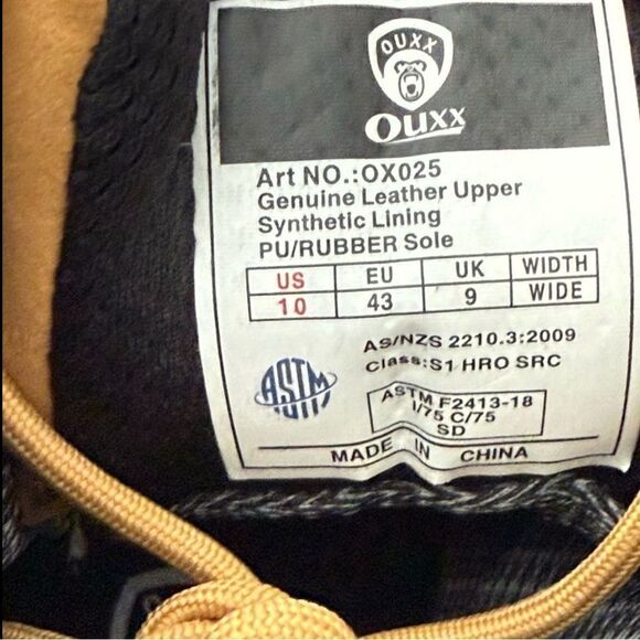OUXX Men\'s 10 Wide Steel Toe Work Boots Tan Leather ASTM F2413-18 NEW
